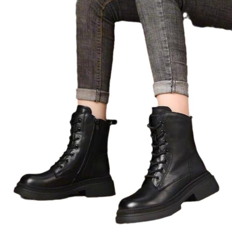 New Women's 2026 Autumn/Winter Collection Thick Bottom and Velvet Retro Middle Boots British Style Short Boots for Women