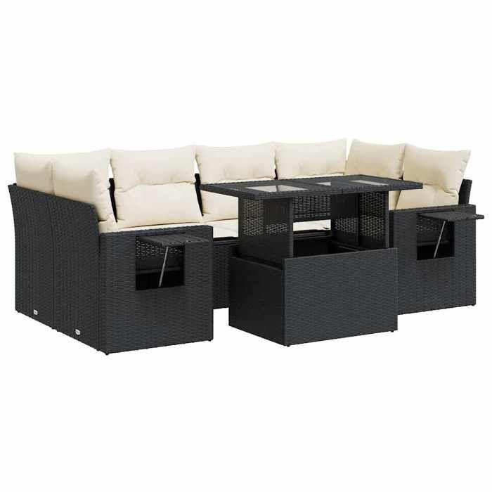 VidaXL Salon de jardin 7 pcs avec coussins noir résine tressée 3326427