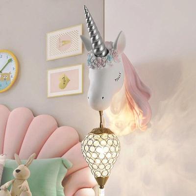Cartoon Kids Baby Wall Hanging Light LED Resin Unicorn Lamp AC220V Blue Pink Wall Lamp for Princess Girl Bedroom Decoration