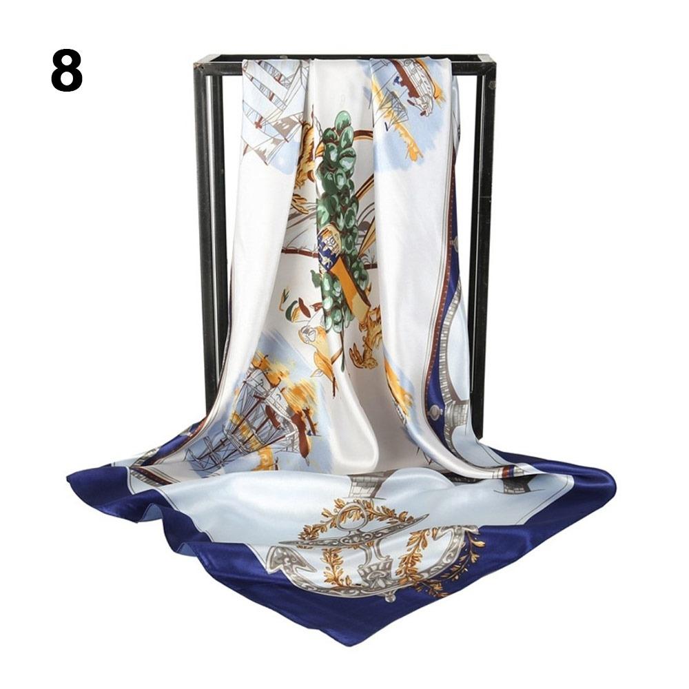90*90cm Hijab Scarf Floral Pattern Neckerchief Simple Silk Square Scarf 8