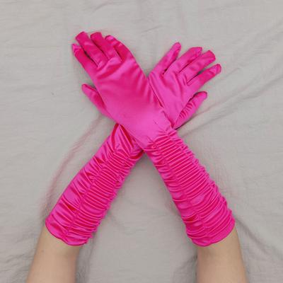 Luvas de Noiva para Casamento Senhoras Enrugadas Vestido para Apresentação de Palco Luvas de Casamento Luvas de Cetim