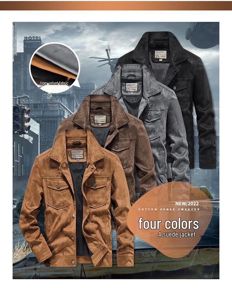 Men's Retro Hong Kong Style Suede Jacket - Spring/Autumn Workwear Lapel (22076)