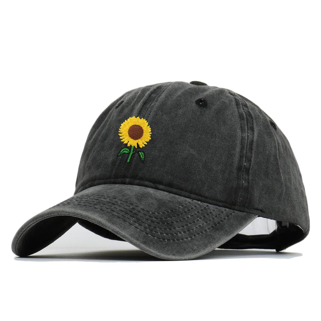Sunflower Embroidered Duckbill Baseball Cap for Men & Women - Retro Washed Travel Hat