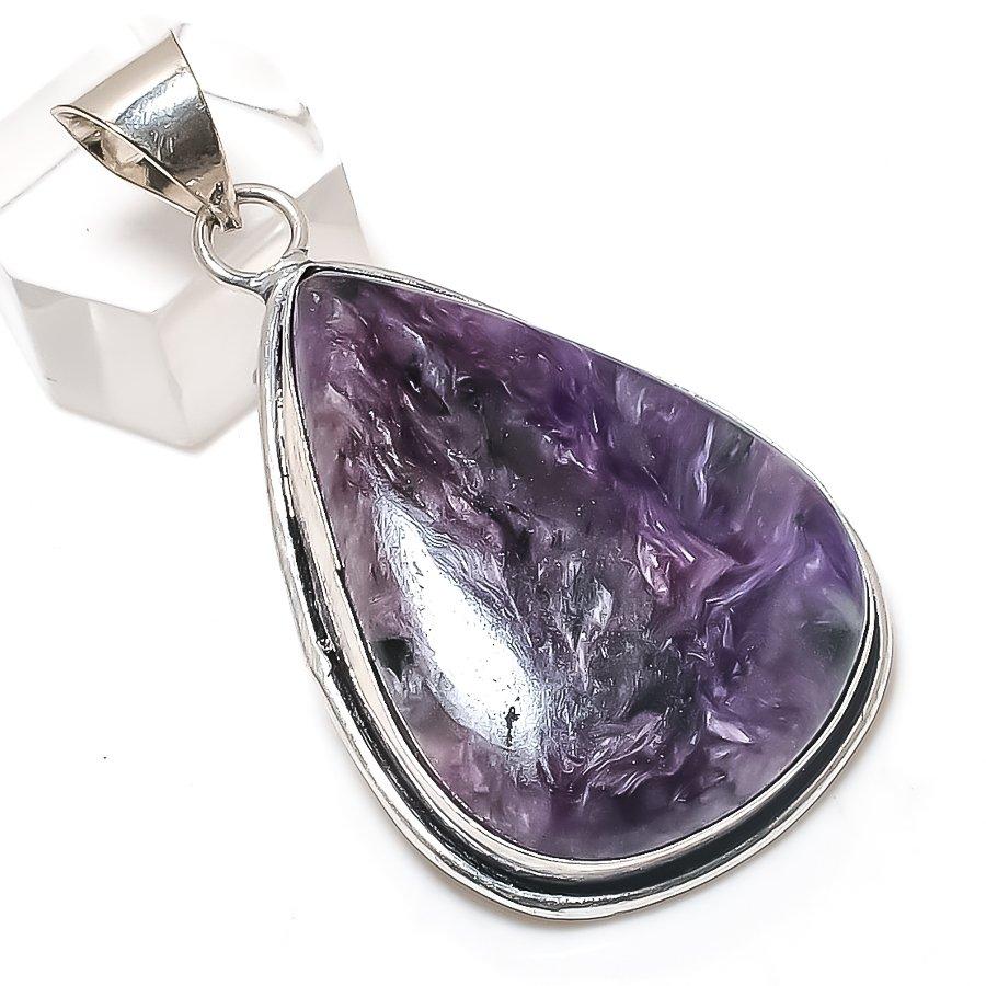 

Natural Russian Charoite Gemstone 925 Sterling Silver Jewelry Pendant 2.21 S1o87