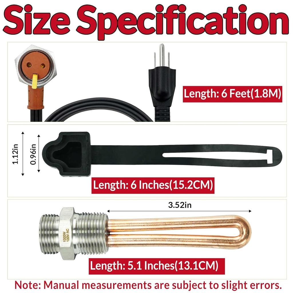 3500043 Engine Block Immersion Heater for Fo-rd Mer-cury Lin-coln Interna-tional Cater-pillar De-troit Die-sel Ni-ssan 3/4" NPT Thread 120 Volts 1000