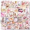 50 No Repeat Pink Retro Paris Items Waterproof Stickers DIY Mobile Case Skateboard Creative Manual Account