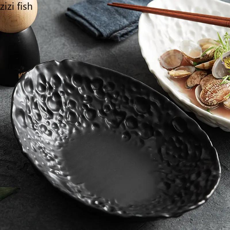 Oval Salad Plate Ceramic Dinner Plate Restaurant Spaghetti Plates Dessert Plates Snack Plates Household Solid Color Tableware