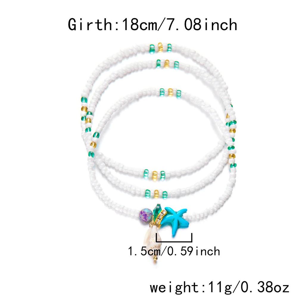 Summer Beach Seed Bead & Evil Eye Wrap Anklet with Starfish Pendant