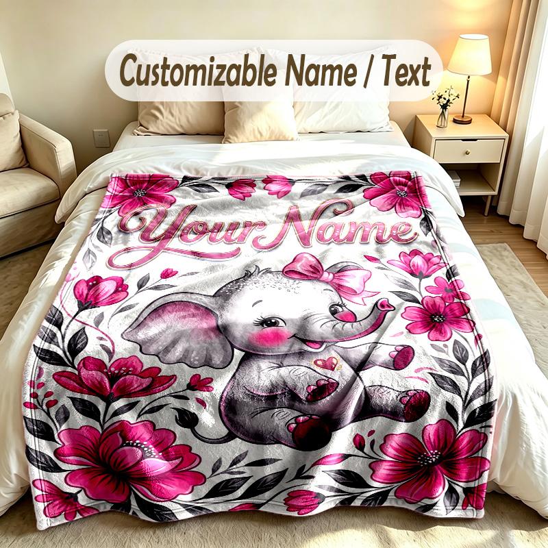 Elefanten-Thema Weiche Decke Personalisierter Benutzerdefinierter Name Textdruck Warme Decke Zuhause Sofa Schlafzimmer Dekoration