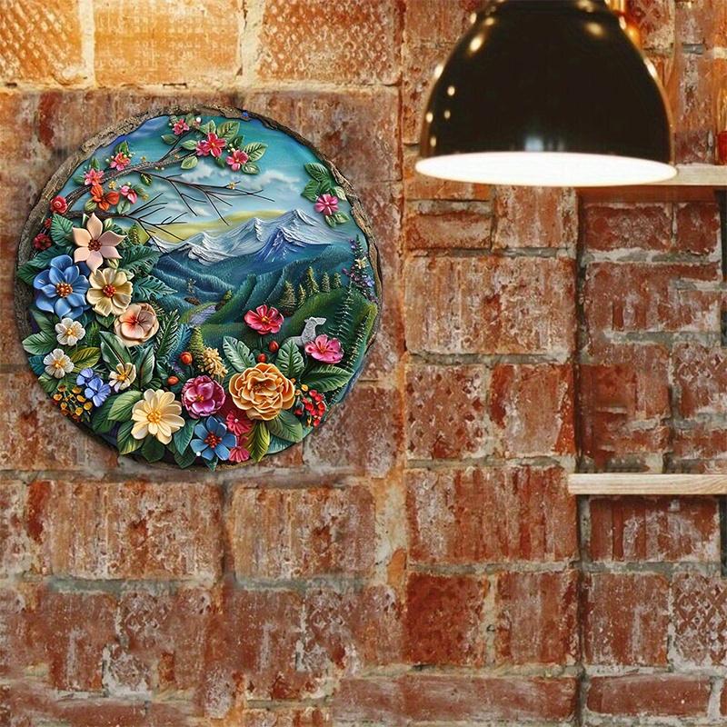 1pc 8x8inch wooden Sign A Round, Polymer Clay Art Hanging On A Tree Gn Round Door Hanger Wall Wreath Meta Decor Sign