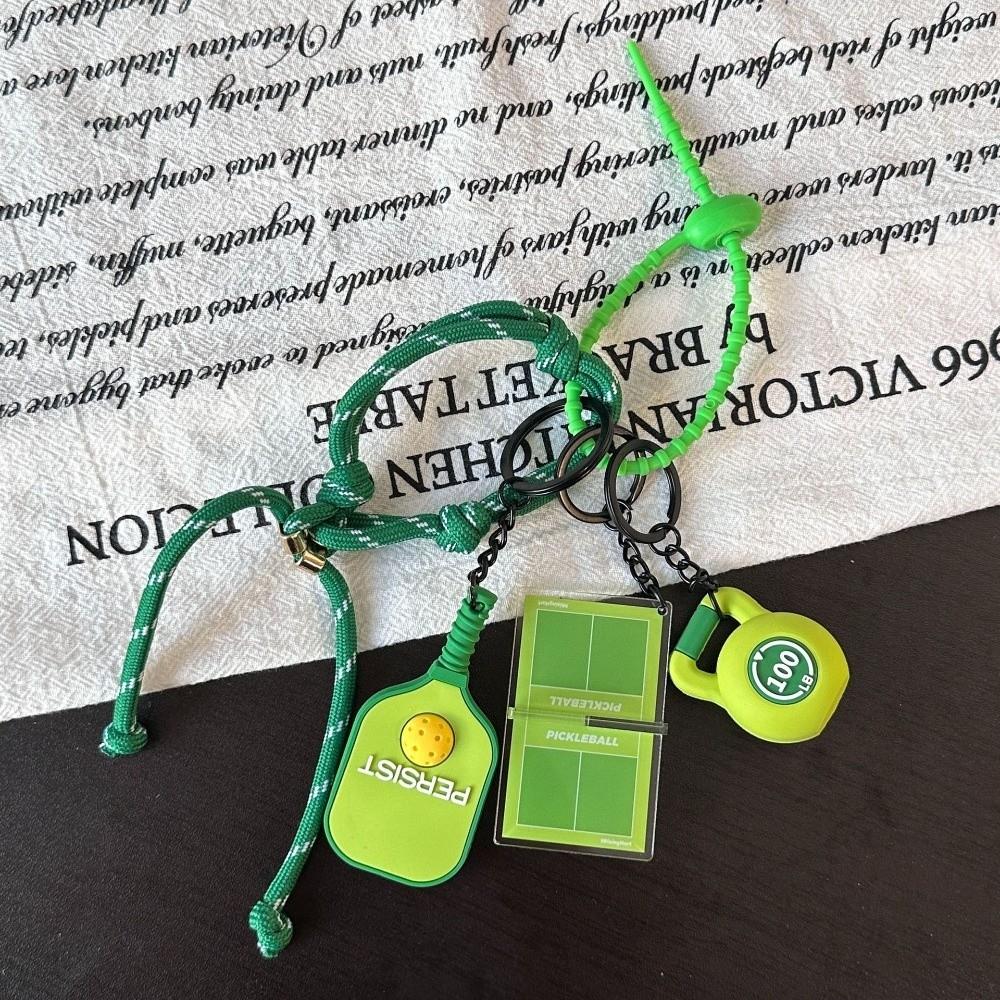 Dopamine Pickleball Paddle Set Keychain Detachable with Buckle Simulation Dumbbells Keyring Fitness Series Pendant