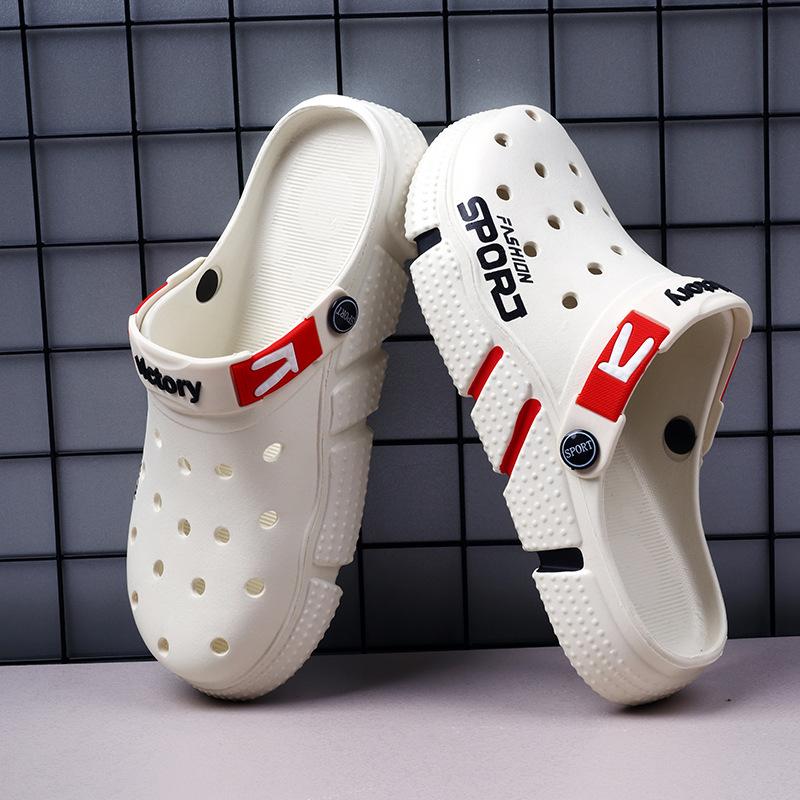 

Туфли с отверстиями мужские летний тренд уличные пляжные сандалии сандалии персонализированные полушлепанцы двойного назначения модные мужские шлепанцы 50 белый