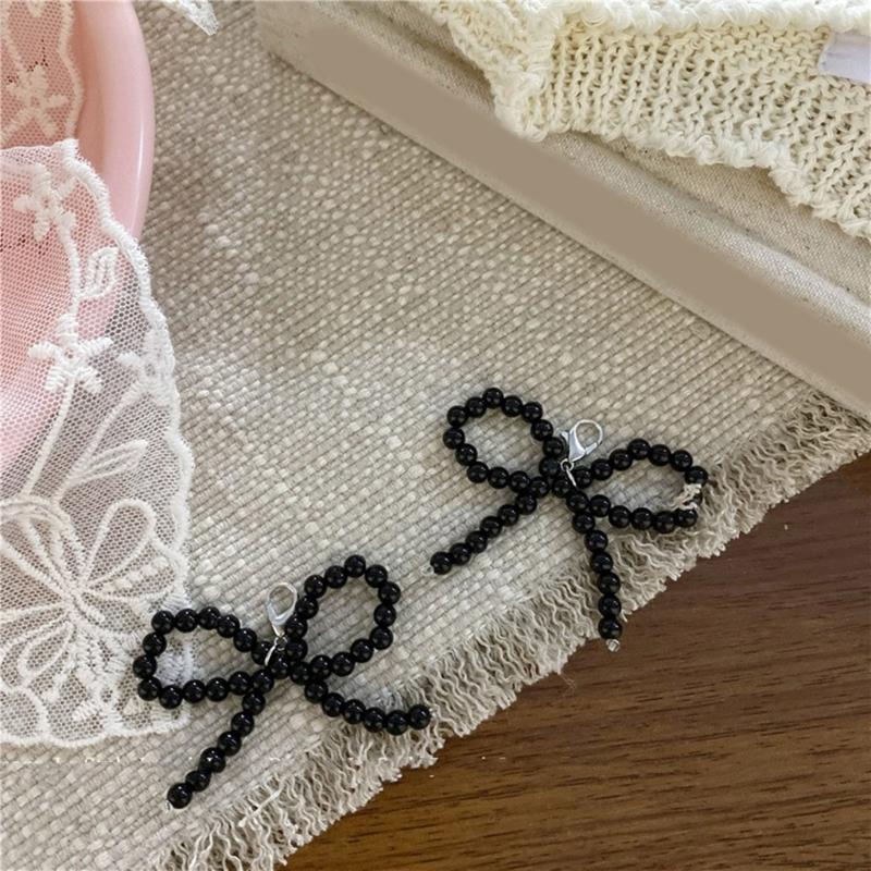1 Pair Lovely Bowknot Phone Pendant Beaded Keyrings Bag Accessory Elegant Bag Ornament Shoe Pendant for Any Occasion