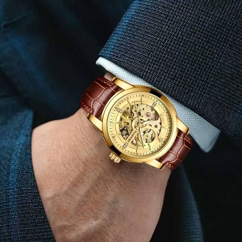 Męski Luksusowy Zegarek Mechaniczny Automatyczny Wodoodporny Sportowy Pasek ze Skóry PU Wodoodporny Zegarek Męski Zegarek Biznesowy Zegarek Męski Casual dla Mężczyzn prezenty