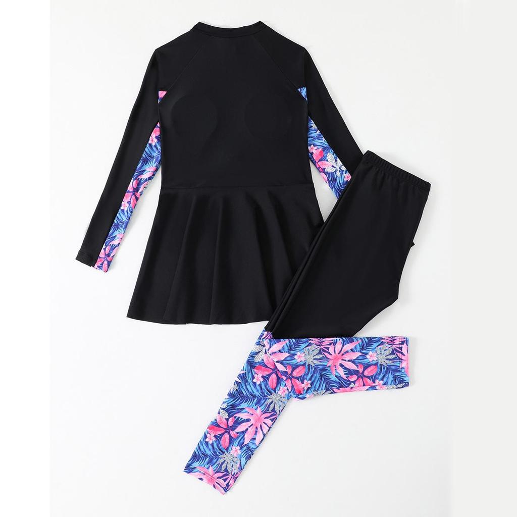 2025 New Long-Sleeve Two-Piece Swimsuit for Girls - Conservative Style, Medium & Large Sizes.