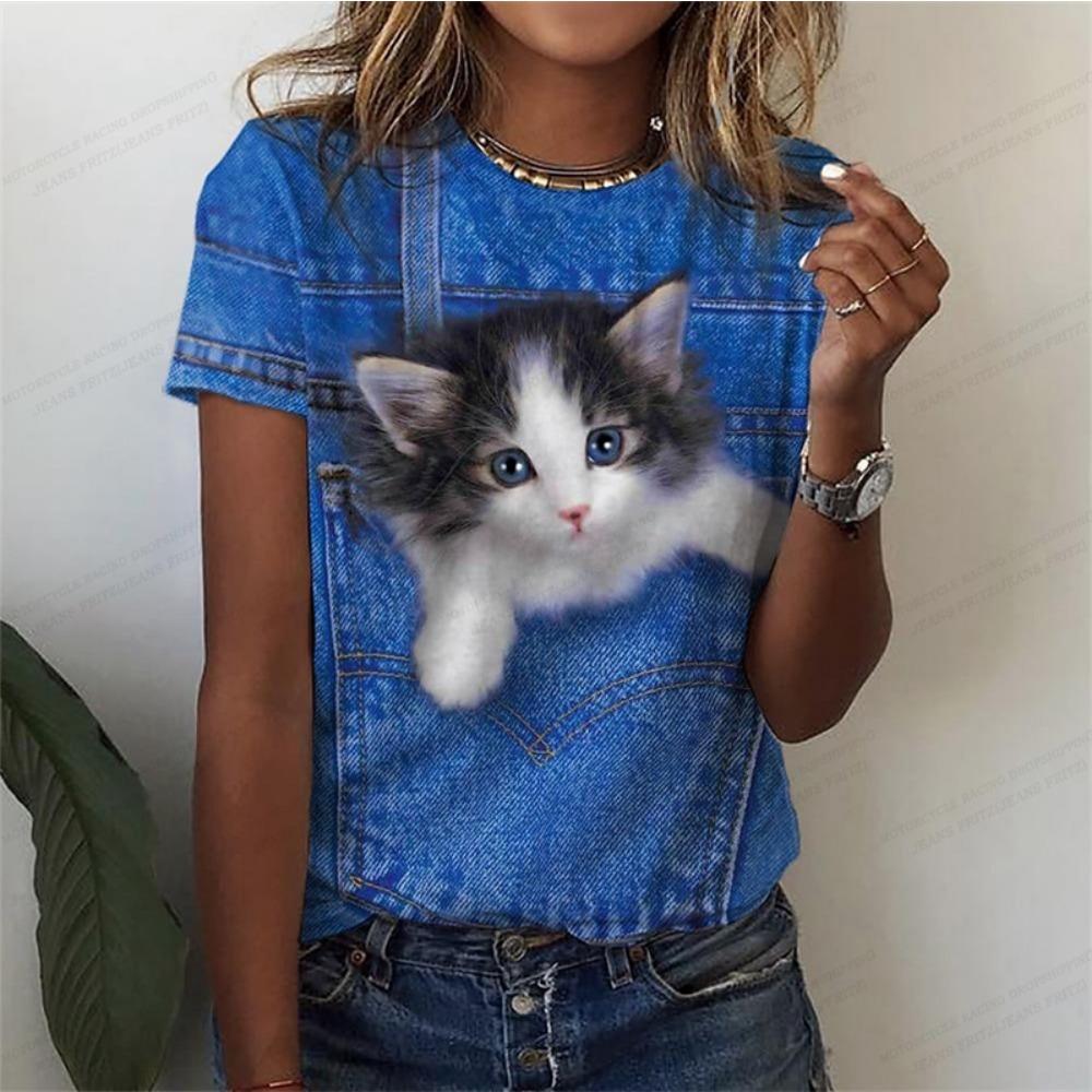 Cute Anime Cat 3d Print Women's T-shirts Funny Animal T Shirt Girls Streetwear Y2k Clothing Fashion Tops Woman