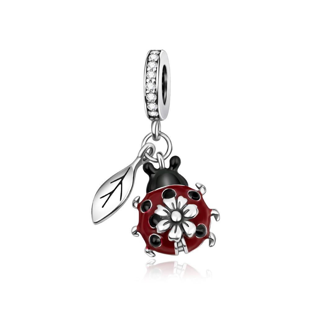 925 Silver Red Enamel Dragon Ladybug Strawberry Wine Bottle Horse Rose Apple Heart Lucky Beads Charms Pendent Fine Jewelry Gift