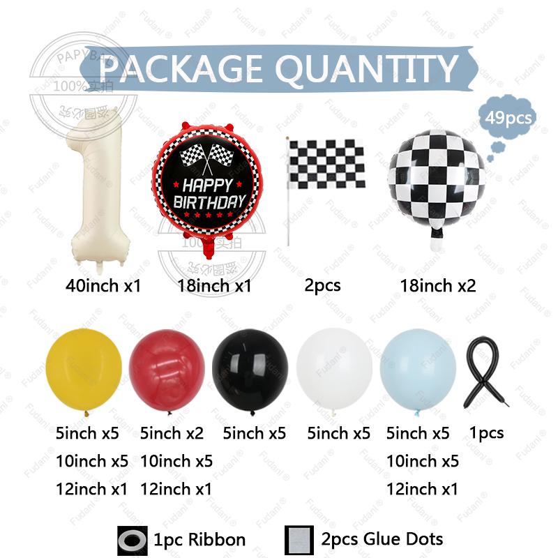 49pcs Racing Themed Balloon Column 40inch Milk White Tire Foil Balloon Boy Birthday Party Decorations Baby Shower Toy Gifts