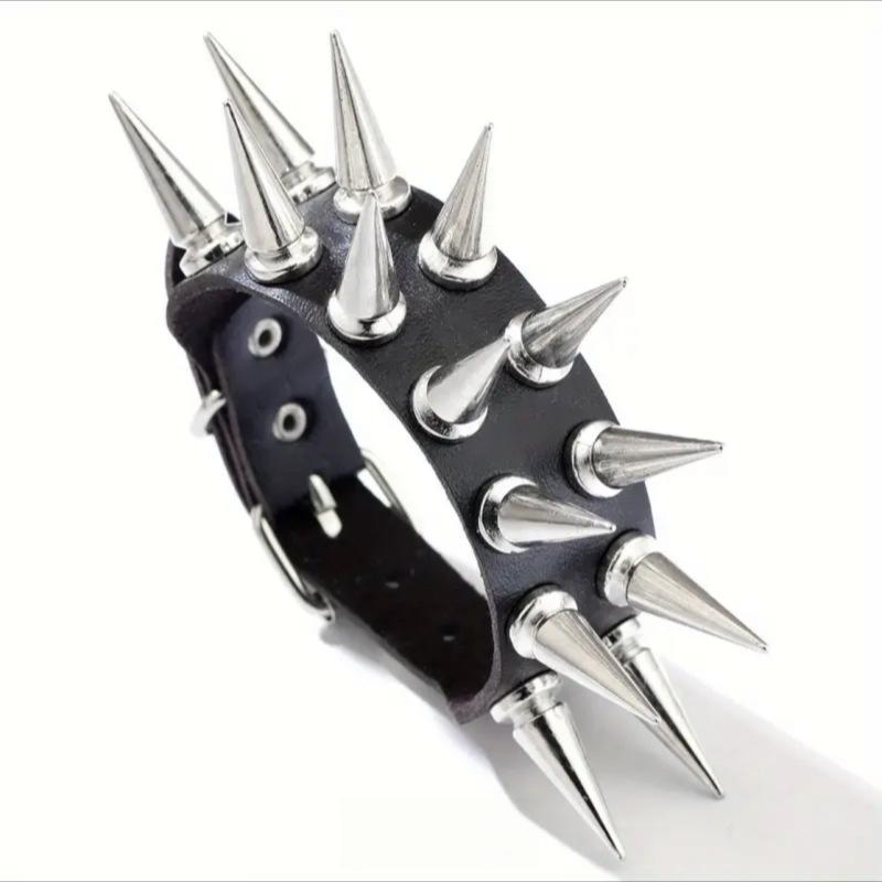 Men s Gothic Punk Spiked Leather Bracelet - Hip Hop Style Wristband for Couples чёрный
