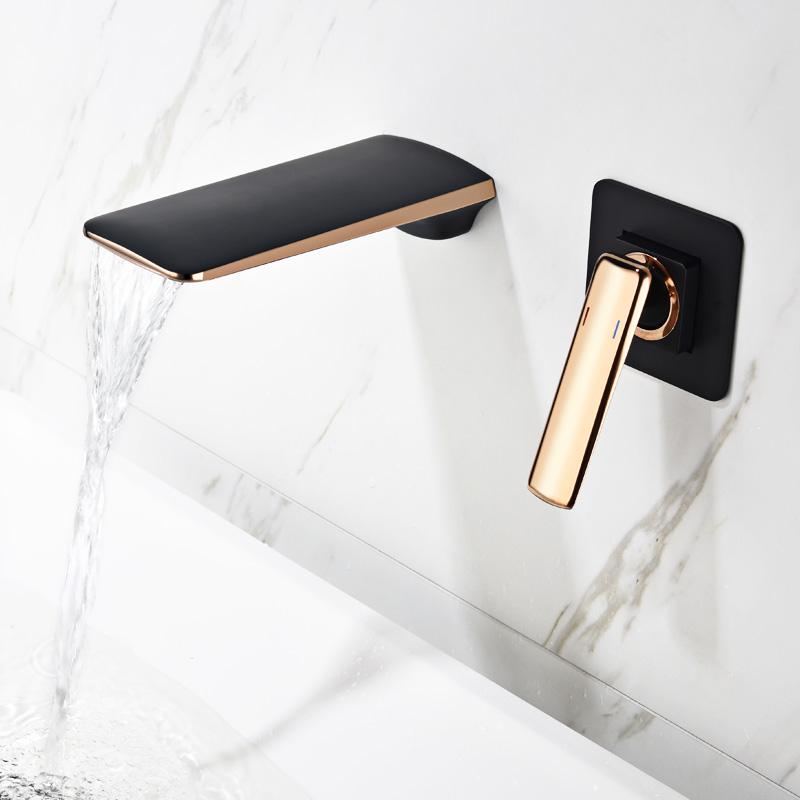 Basin Faucet Bathroom Water Mixer Tap White Gold Brass Concealed Basin Water Sink Mixer Crane Wall Mounted