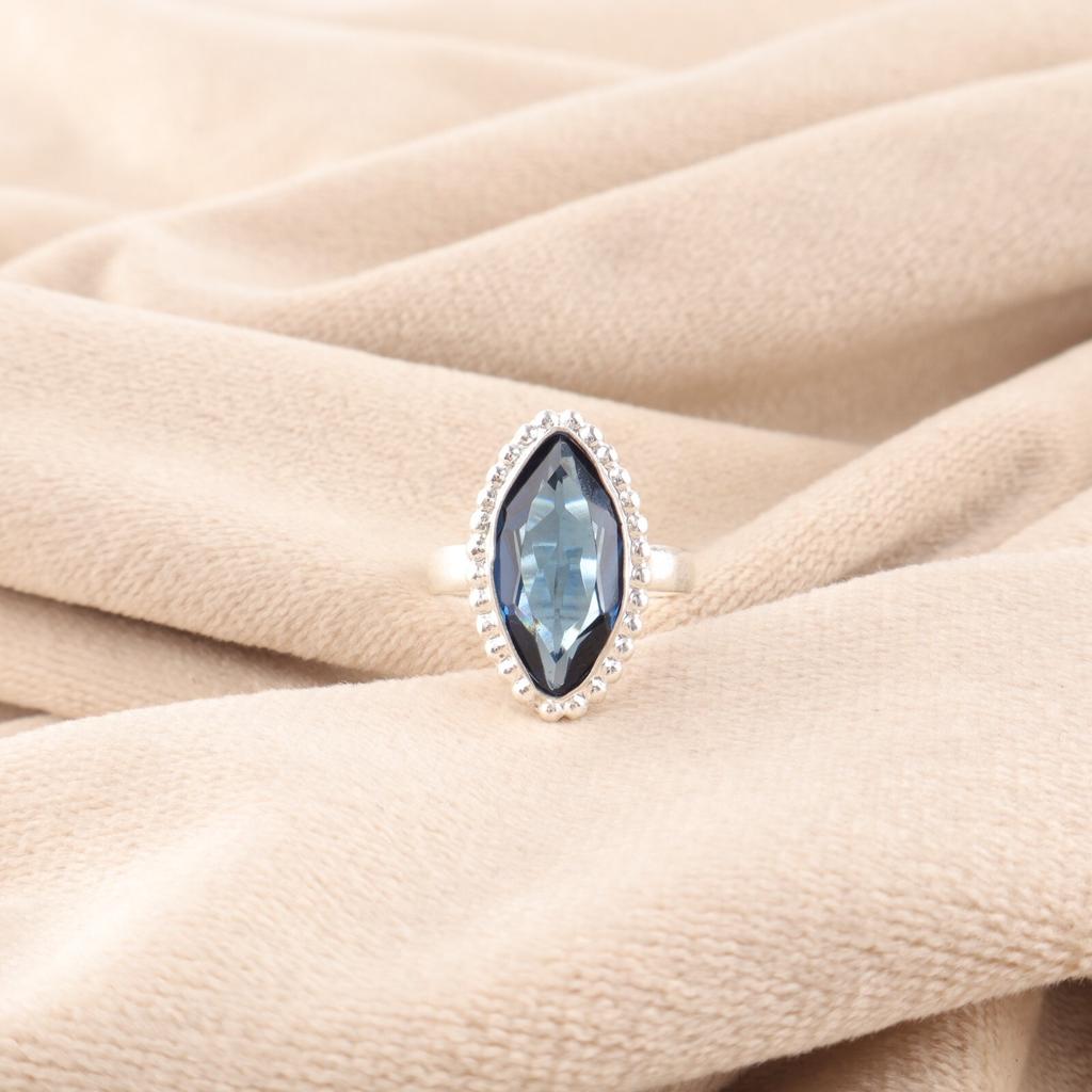 Natural London Blue Topaz Gemstone925 Sterling Silver Handcrafted Partywear Ring RR-25-5