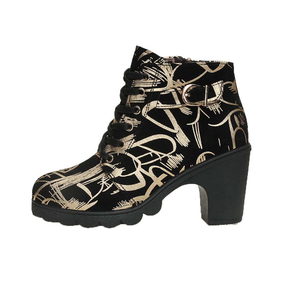 Large size autumn new lace-up round head thick heel short tube style fashion women's Martin boots