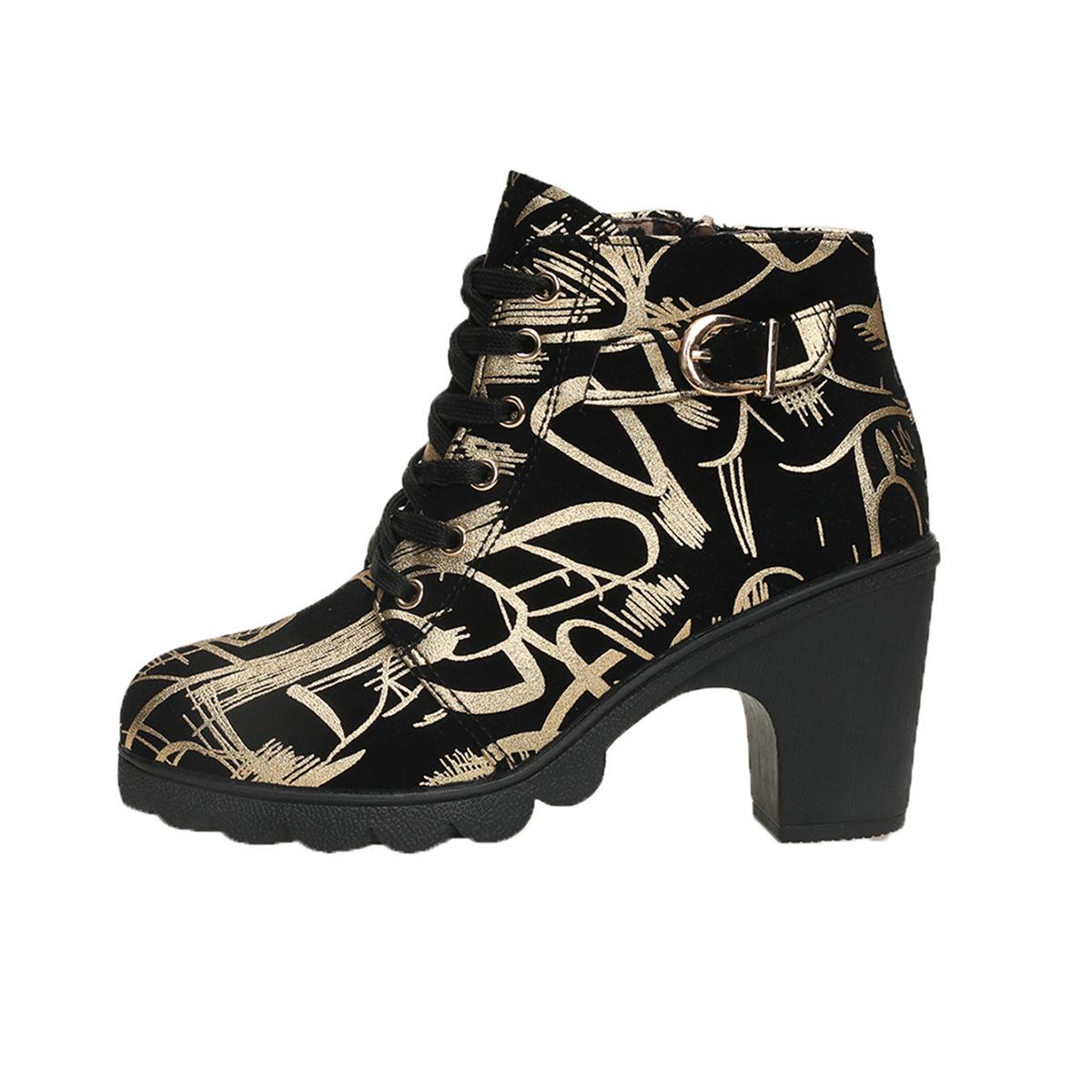 

Большие осенние новые ботинки на шнуровке с круглым носком и толстым каблуком, короткие, универсальные, женские модные ботинки 42