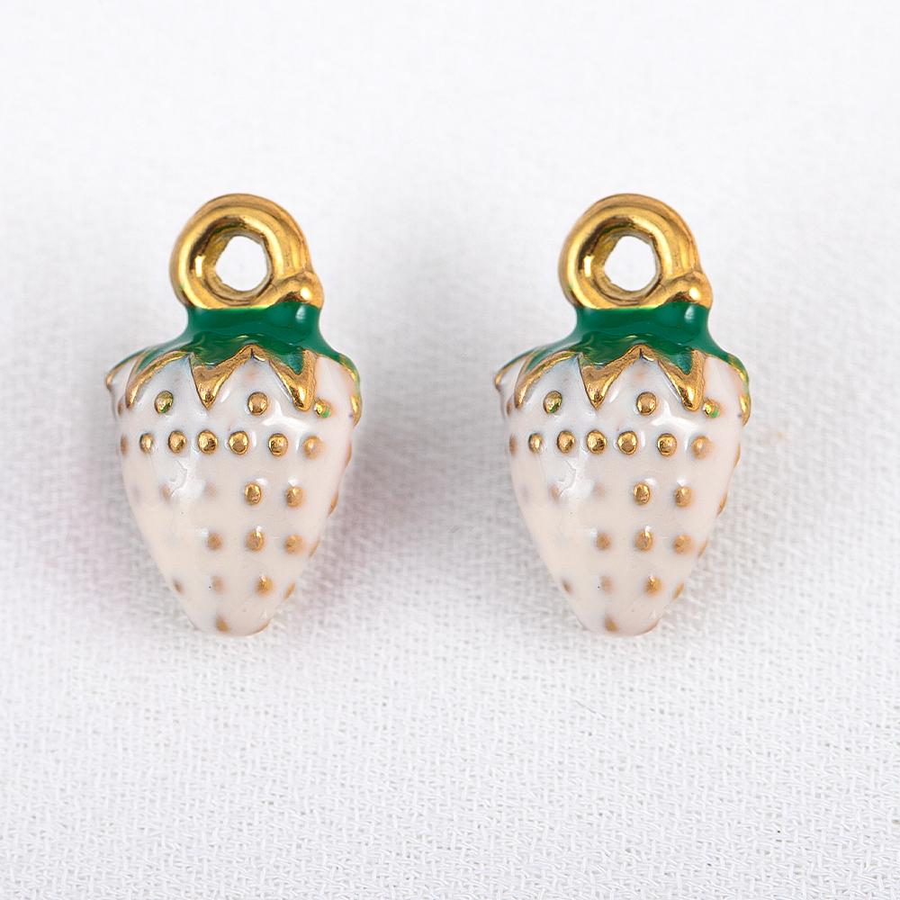 2pcs Stainless Steel Enamel Cute Strawberry Banana Corn Grape Cherry Charms Gold Plated DIY Bracelet Earrings Jewelry Findings