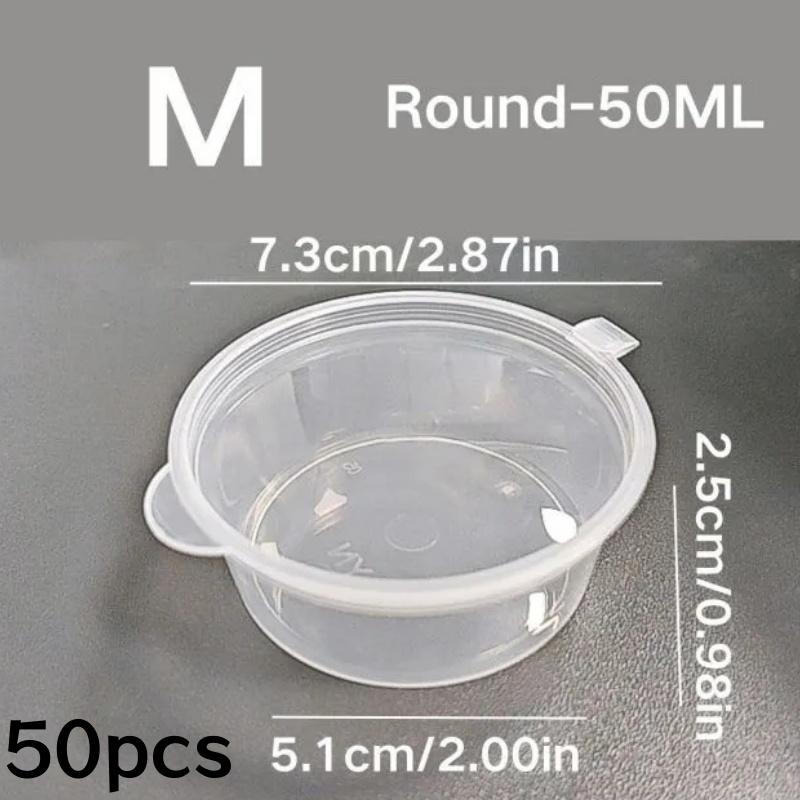 50Pcs Disposable Plastic Sauce Cup With Lids Food Box 25/50/100ml Vinegar Soy Packing Storage Containers Kitchen Organizer Tool