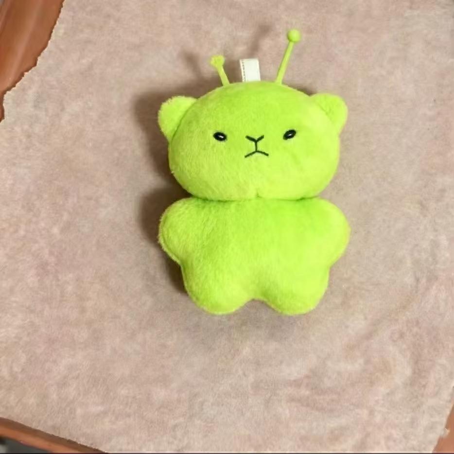 Cute Green Alien Bear Plush Toy Cartoon Star Stuffed Animal Soft Plushie Keychain Pendant Backpack Charm Kids Gift
