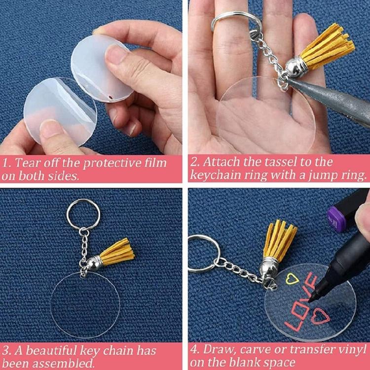 Round Shape Plastic Transparent Keychain Charm Blank for DIY Projects Crafts