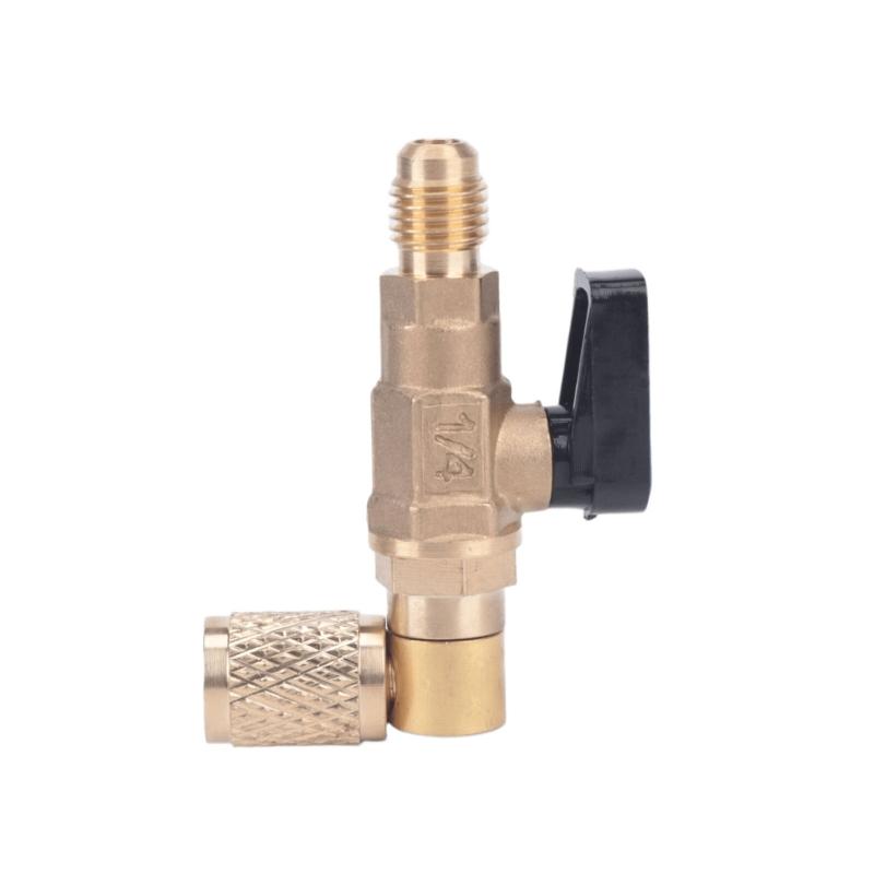 Brass 90 Degree R22 Ball Valves Shut-off Flows Control for Refrigerator & AC Charging Compact Valves for Refrigeration Repair