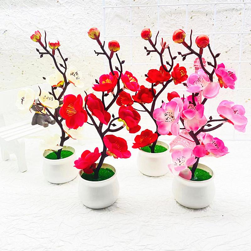 1PC Simulation Ornament Potted Plants Decoration Bonsai Adorn Wintersweet Plastic Moss Elegant Artificial Flowers