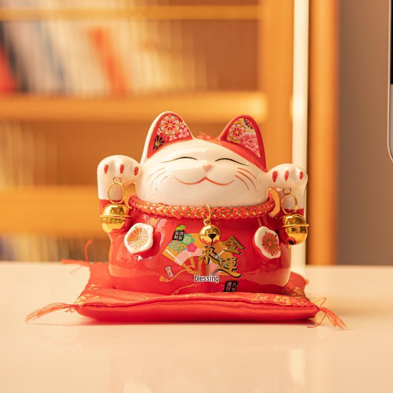 Lucky Cat Ceramic Piggy Bank | Creative Japanese Ornament | Cute Mini Gift for Birthdays or Store Opening