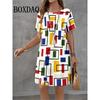 Geometric Pattern 3D Print Dress For Women Fashion Summer Clothing Short Sleeve Loose Casual O-Neck Short A-Line Dress
