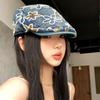 Ethnic Style Embroidery Flower Forward Hat Cloth Glitter Beret Denim Forward Cap  Spring