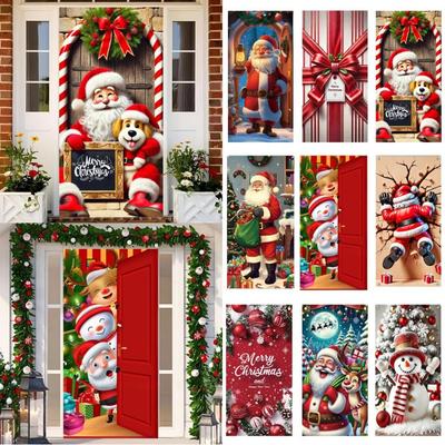 Door Hanging Christmas Door Banner Background Atmosphere Arrangement Door Curtain Holiday Props Old Man Snowman