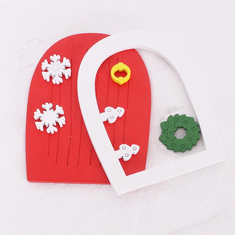 Dollhouse Miniature Wooden Red Fairy Tooth Elf Gnome Tiny Door Mini Red Christmas Door Mini Elf Door Decorative Scene Props