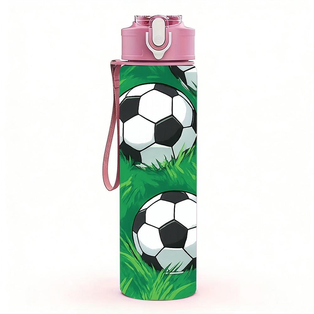 1PC Soccer Ball Seamless Pattern 750ml Color Plastic Sports Water Bottle Leakproof Flip Straw Lid Suitable for Sports Office Home Use