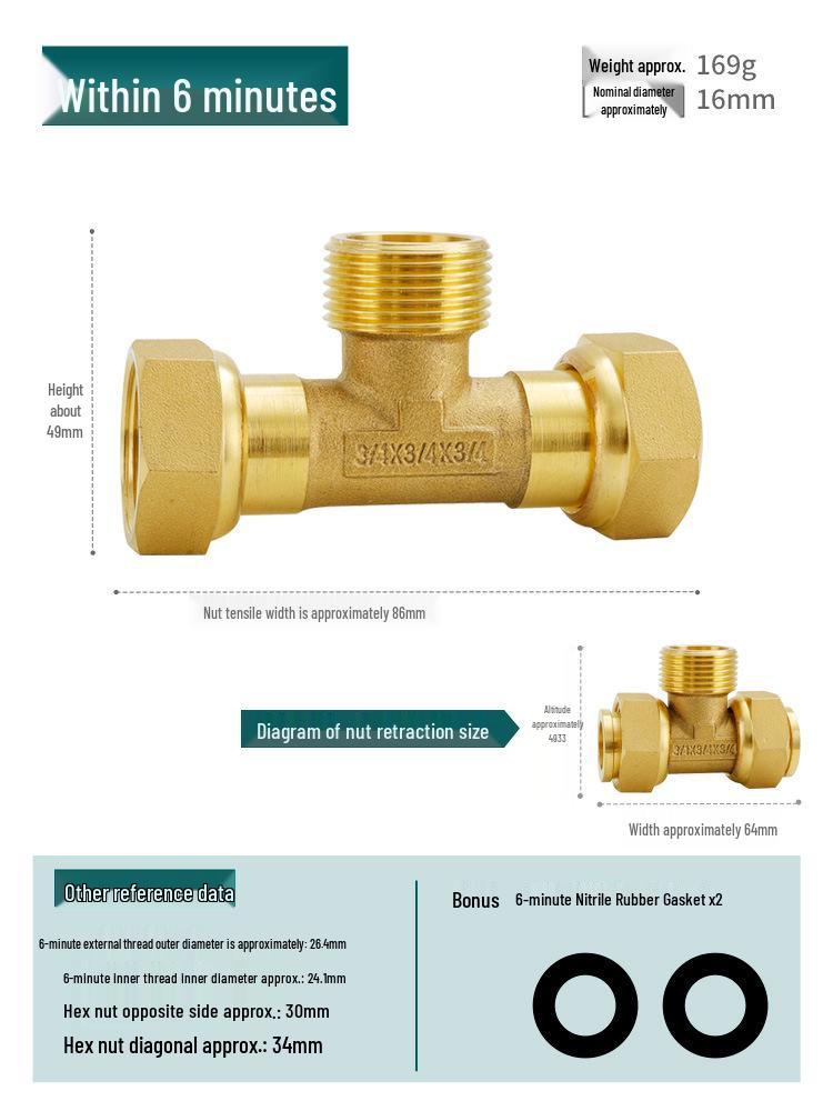 Conector Rápido de Cobre Puro de Gran Caudal Macho/Hembra Tipo Y con Tuerca Móvil Codo Distribuidor de Agua