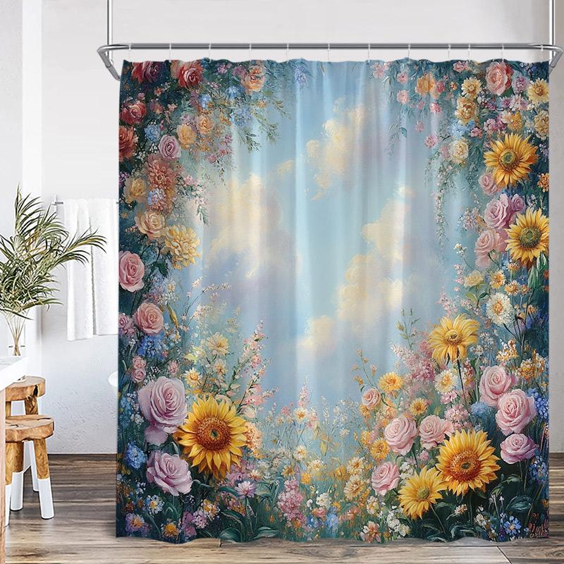 Floral Butterfly Shower Curtains Vintage Paris Tower Butterflies Watercolour Pink Purple Flowers Bath Curtain Bathroom Decor Set