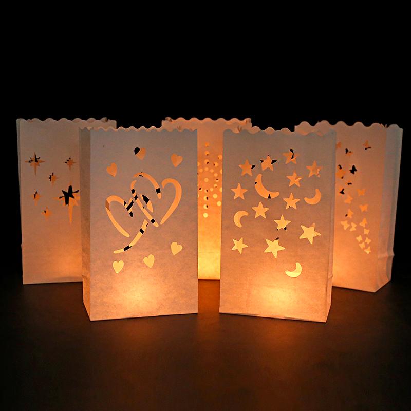 10pcs Hollow Out Halloween Fire-Retardant Candle Bags Parties White Exquisite Multiple Options Available