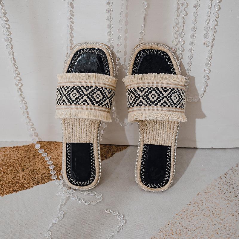 Summer New Shoes for Women Fashion Slipper Outdoor Flax Weaving Casual Sandals Girl Street Ethnic Slides