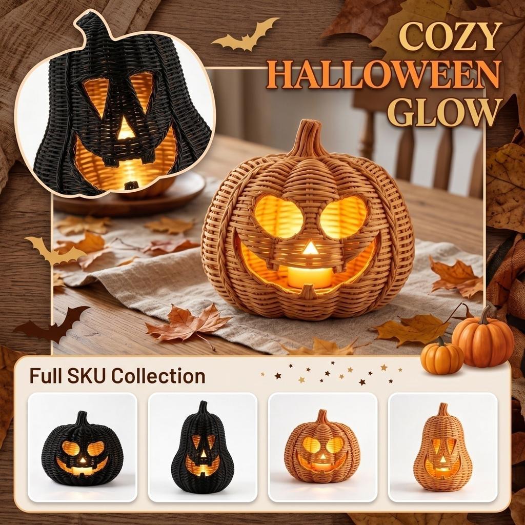 Woven Halloween Pumpkin Tabletop Decoration for Fall Home Decor