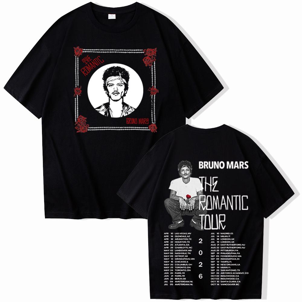 Bruno Mars The Romantic Tour 2026 Fans Gift Tshirt Man Woman Harajuku Short Sleeve Oneck Casual Shirt