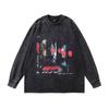 Trendy Brand Harajuku Y2K Cartoon Print Washed Long-Sleeved T-Shirt Men'S Oversize Retro Couple Bottoming Top