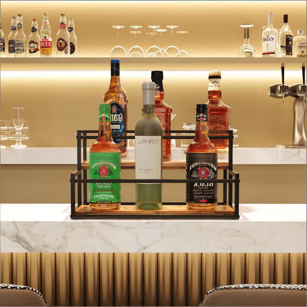 Wooden Wine Rack With Metal Frame For Home Bar Storage And Vintage Decor