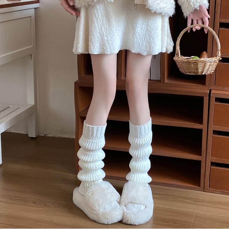 Japanese Student Leg Warmer Footless Socks for Women Girls Scrunch Lantern Boot Covers Solid Color Loose Leg Sleeves