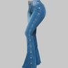 Women's High Waist Flare Jeans,Stretchy Denim Bell Bottom Pants With Rivet Decor Streetwear For Women