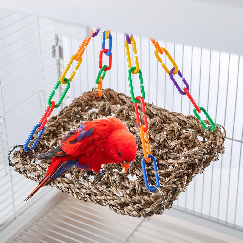 Durability Grass Bird Hammock Bird Rope Net Woven Parrots Platform Bird Toy for Pet Owners Of Parakeets